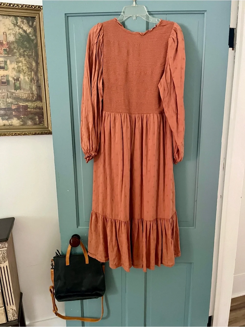Old Navy Rust Tiered Smocked V‑Neck Midi Dress - Picture 2 of 3